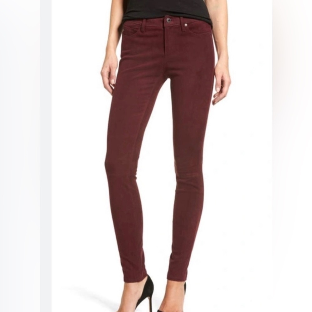 AG NUBUCK LAMB LEATHER SUEDE THE SUPER SKINNY PANTS BURGUNDY SIZE 24 NEW